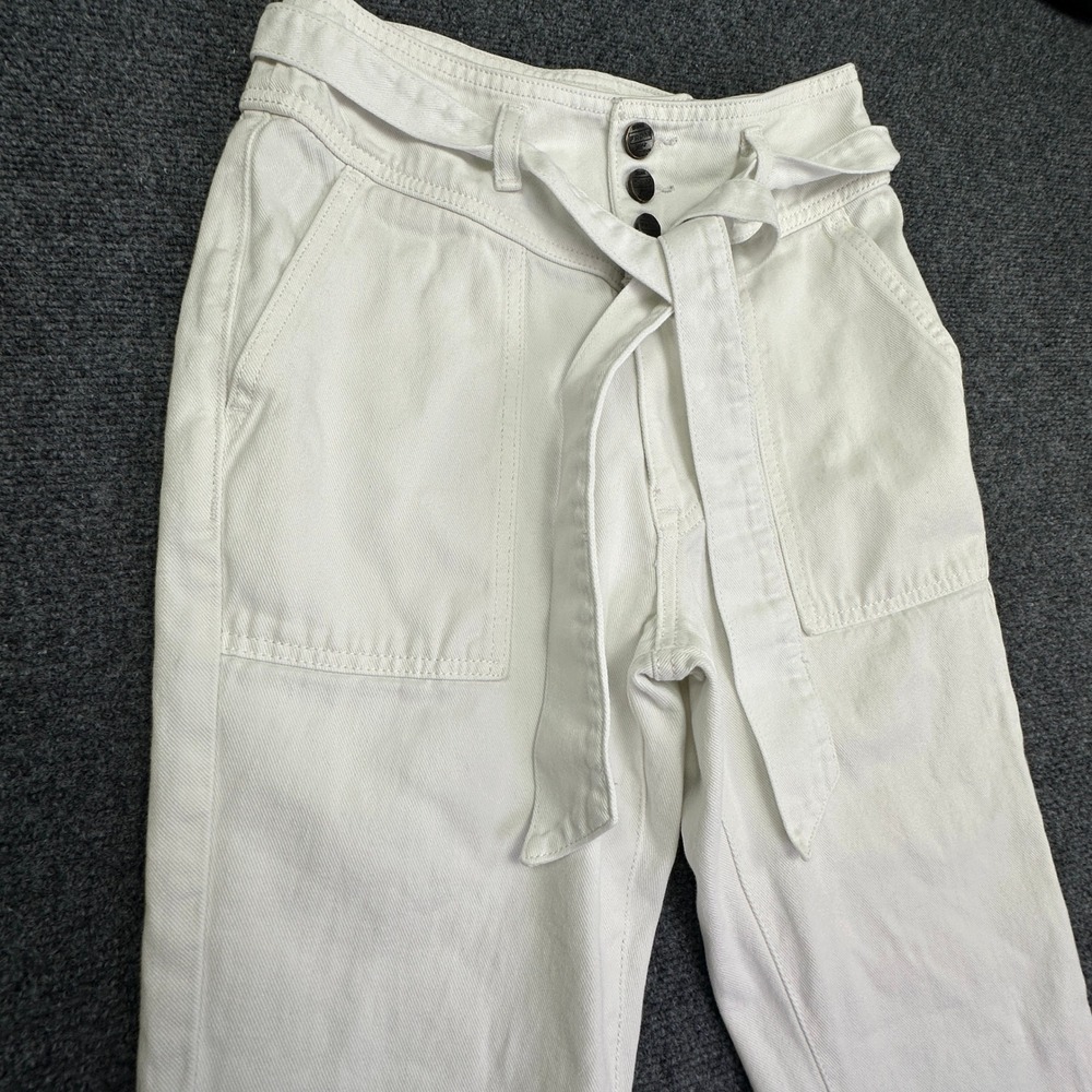 Freedom Straight Leg Pants White High Rise Belted Button Fly Raw Hem Utility